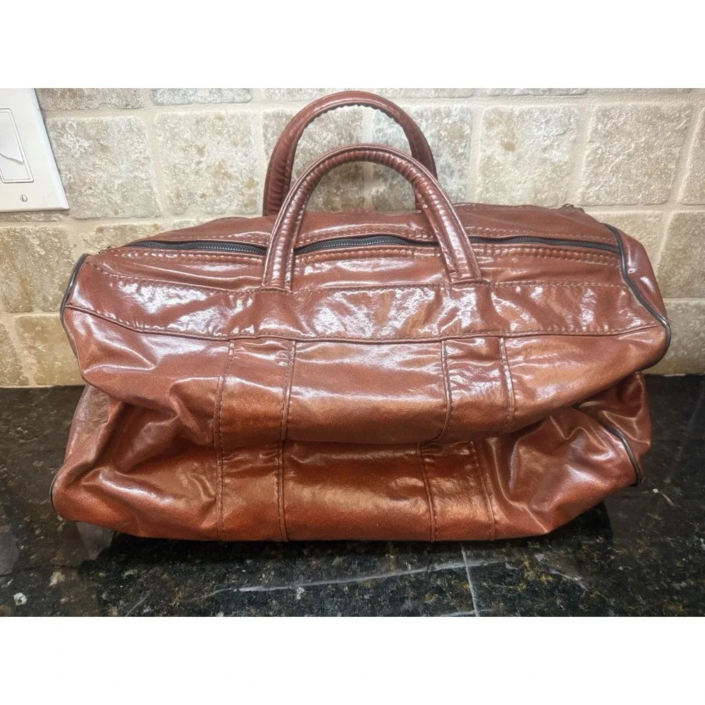 Vtg Wilson Faux Vegan Brown Leather Sports Duffle Carry On Gym Travel Bag RARE